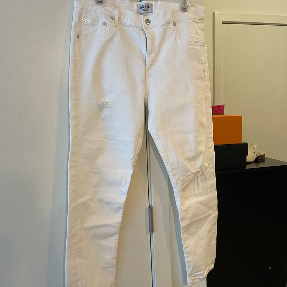 AGOLDE WHITE DISTRESSED SKINNY JEAN